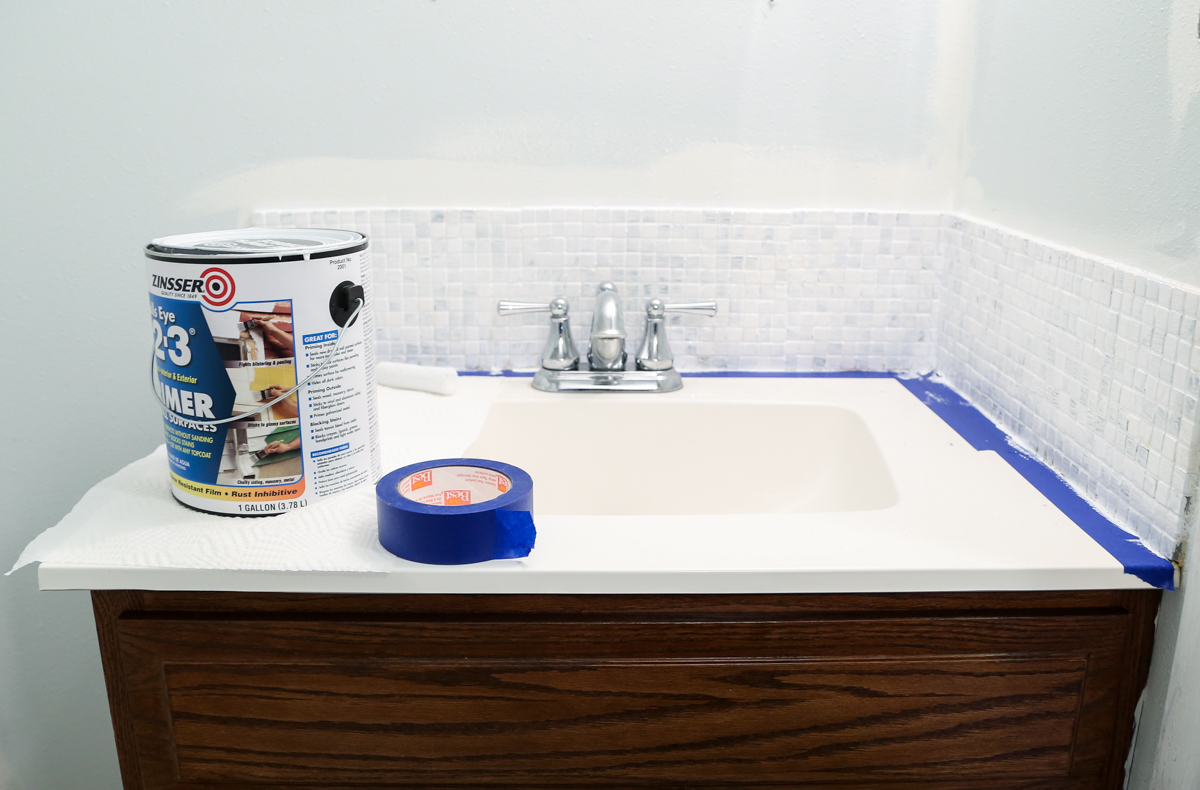 Updated Bathroom Tile Backsplash DIY With Paint