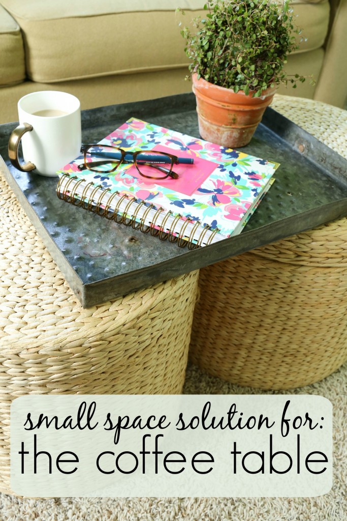 Finding a solution for a coffee table that fits in a small spot.  It offers storage, a place to rest your coffee and a footrest!  www.homestead128.com