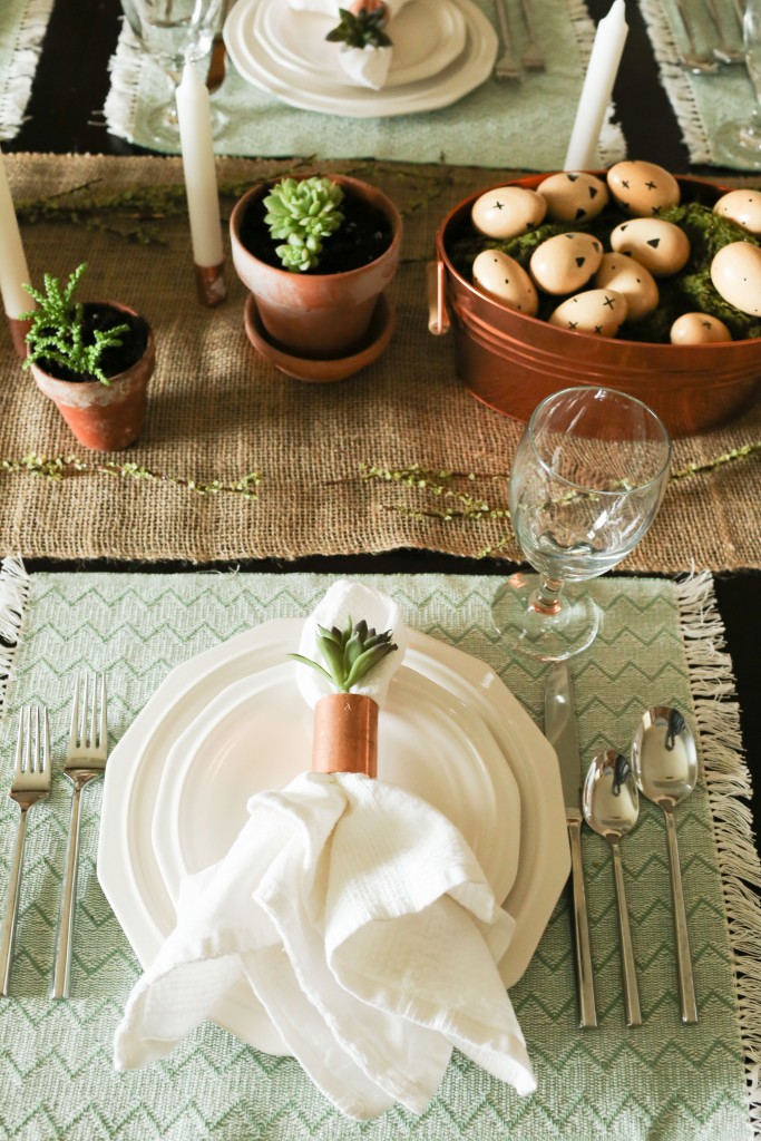 Create a spring table using neutrals, light green and pops of copper accents.  The result is a beautiful table perfect for any time of the year.  www.homestead128.com