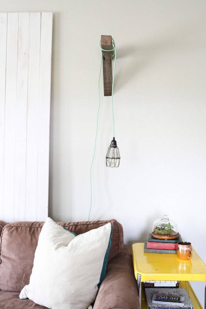 Beautiful modern farmhouse reading light that you can DIY!  Pick from a huge selection of cord colors to personalize!
