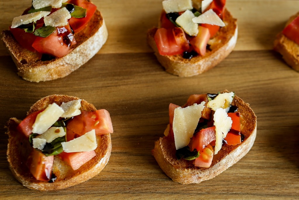 Easy bruschetta in 10 minutes.  The perfect combination of crispy bread and fresh toppings.
