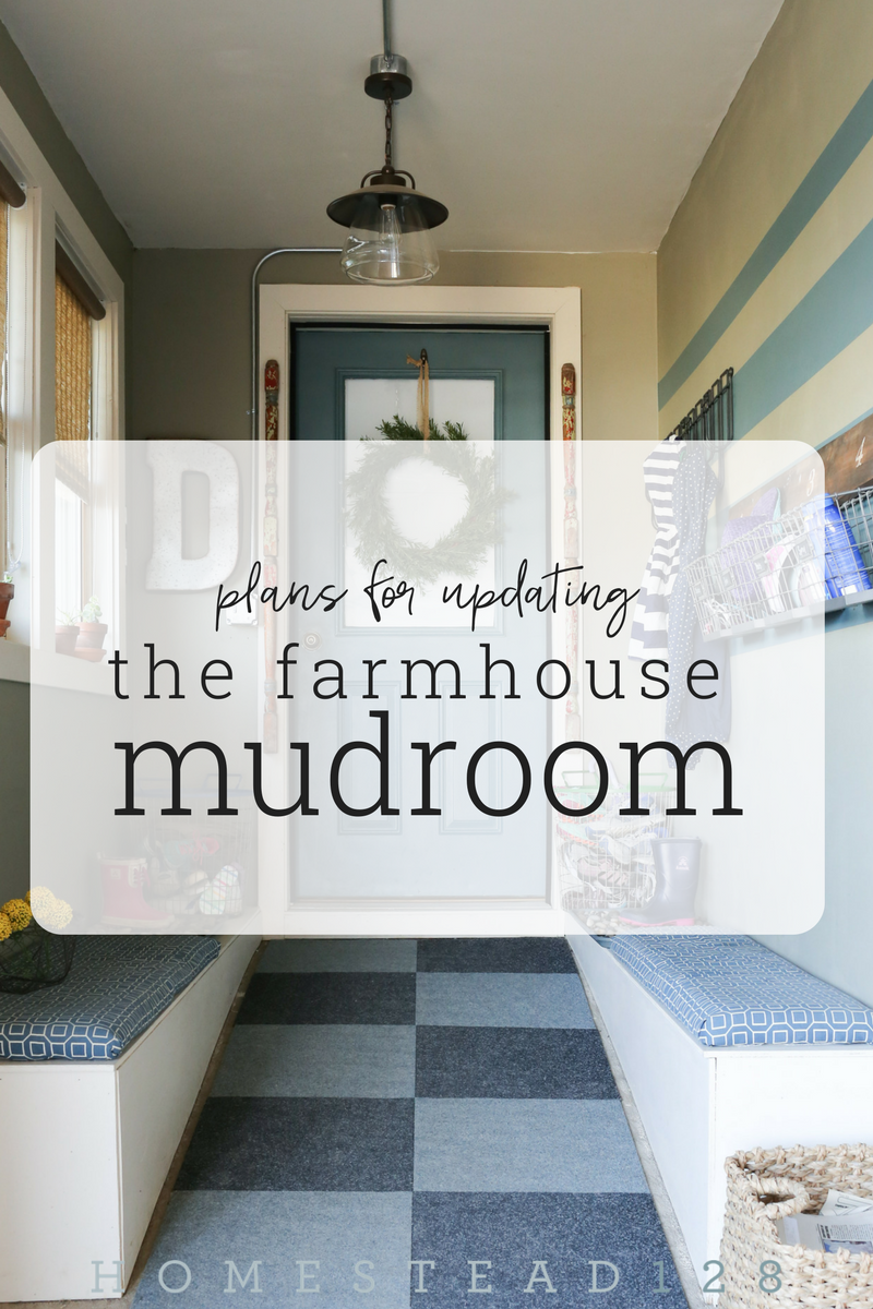 The garage ramp was turned into a mudroom. And now it is time to update the style of the tiny mudroom. From Homestead 128. Part of the One Room Challenge.
