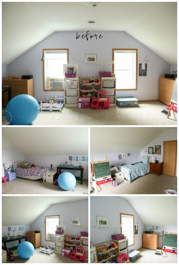 Before look at the shared girls bedroom.