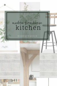 This modern farmhouse kitchen incorporates light wood tones, white, green, and metal.