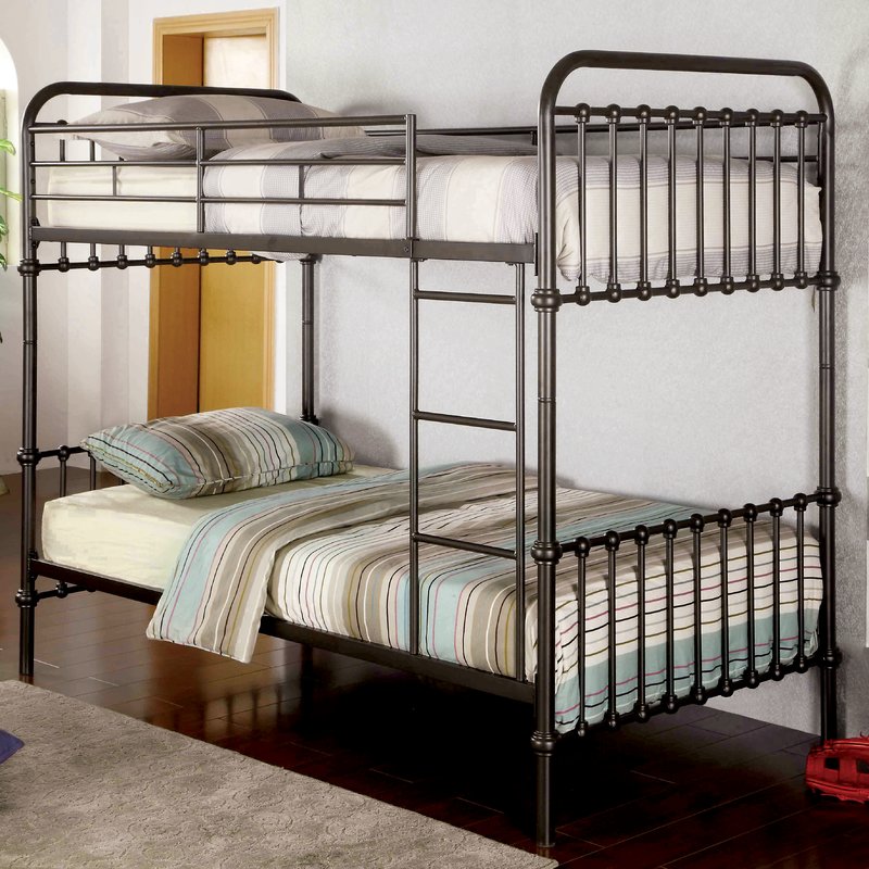 Double over double bunk bed in a vintage metal style.