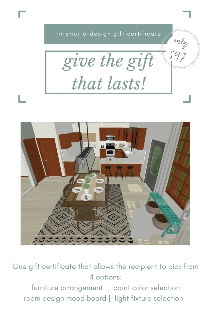 Give a gift that holds real value and will be enjoyed for months and years to come! An interior e-design gift certificate perfect for the woman who loves pinning and scrolling IG.